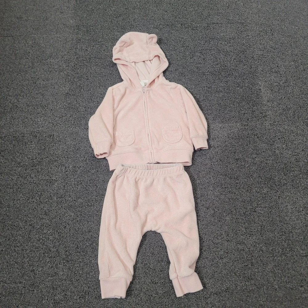 Carter's Size 6M Velour Hoodie and Pants Set Baby Girl Pink Bear Ears 2-Piece